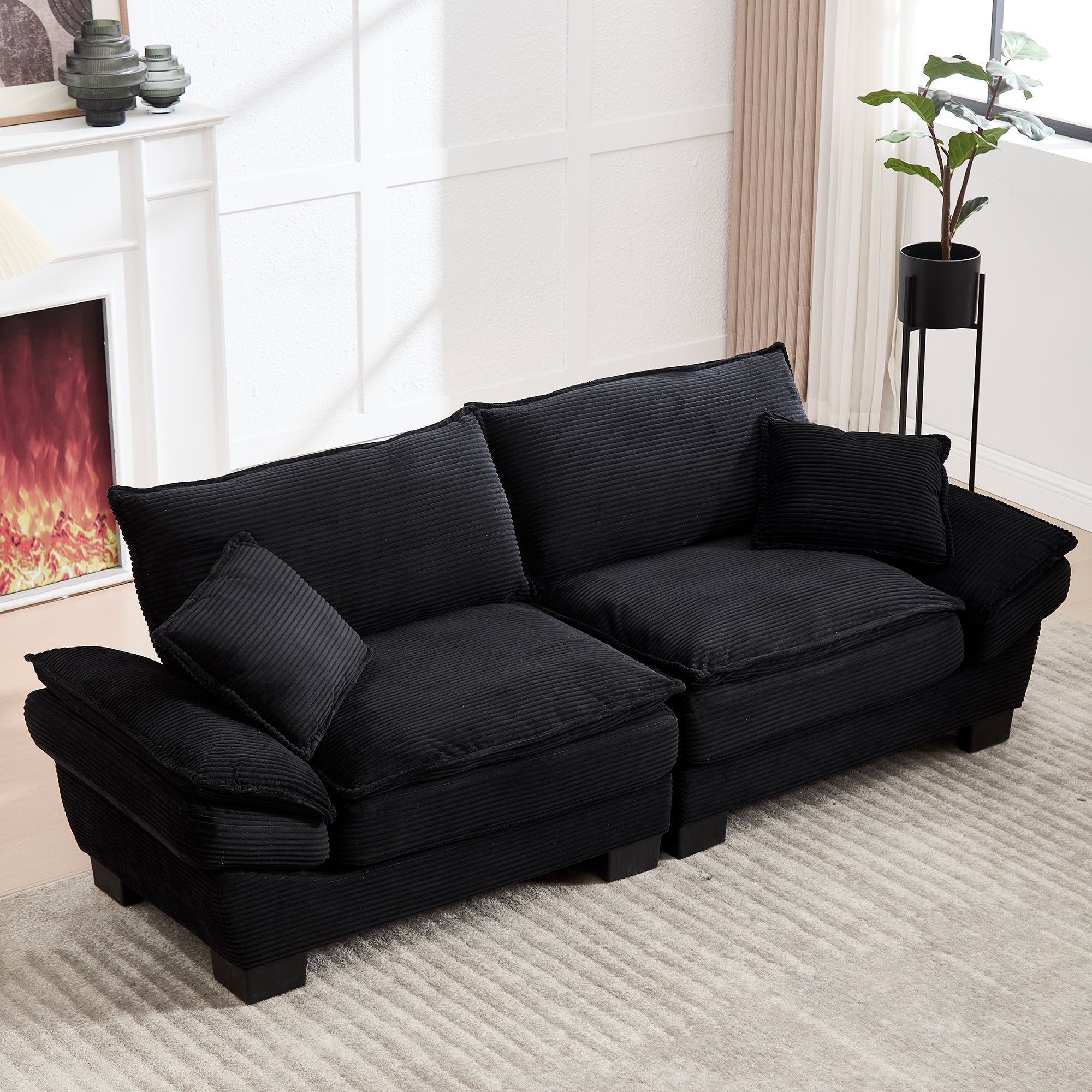 Double Sofa, Modern Simple Feather Bed, Black
