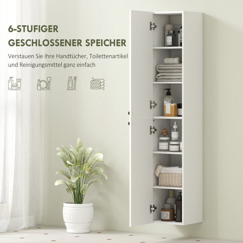 Wall-Mounted Bathroom Cabinet, 6 Shelves, Lacquered MDF, White