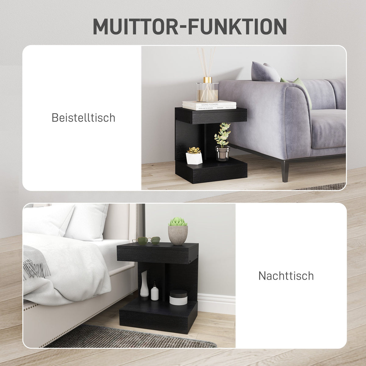 Bedside Table with Drawers, Shelf, 40 x 30 x 46 cm, Black