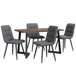 5-Piece Dining Set Modern Kitchen Table Wood Grain MDF, 4 Dark Gray Linen Chairs, Walnut/Black Metal