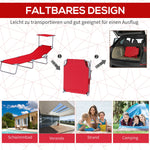 Sun Lounger Folding Portable with Sunshade, 187cm Red