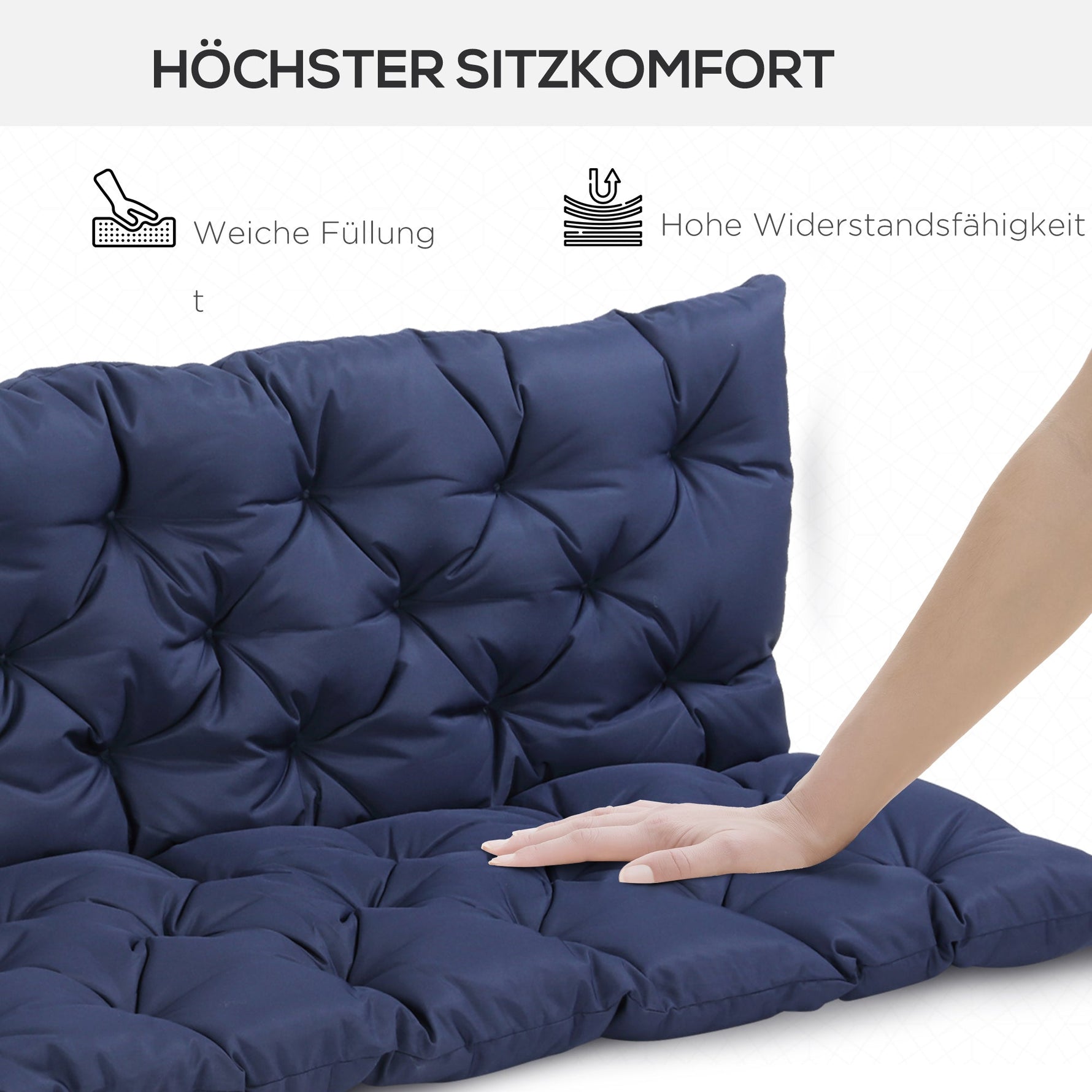 3-Seater Bench Cushion 150x98x8 cm, Outdoor/Indoor Seat Pad with Ties, Dark Blue