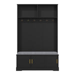 Coat rack with shoe bench wardrobe, 6 triple hooks, freestanding, space-saving, black
