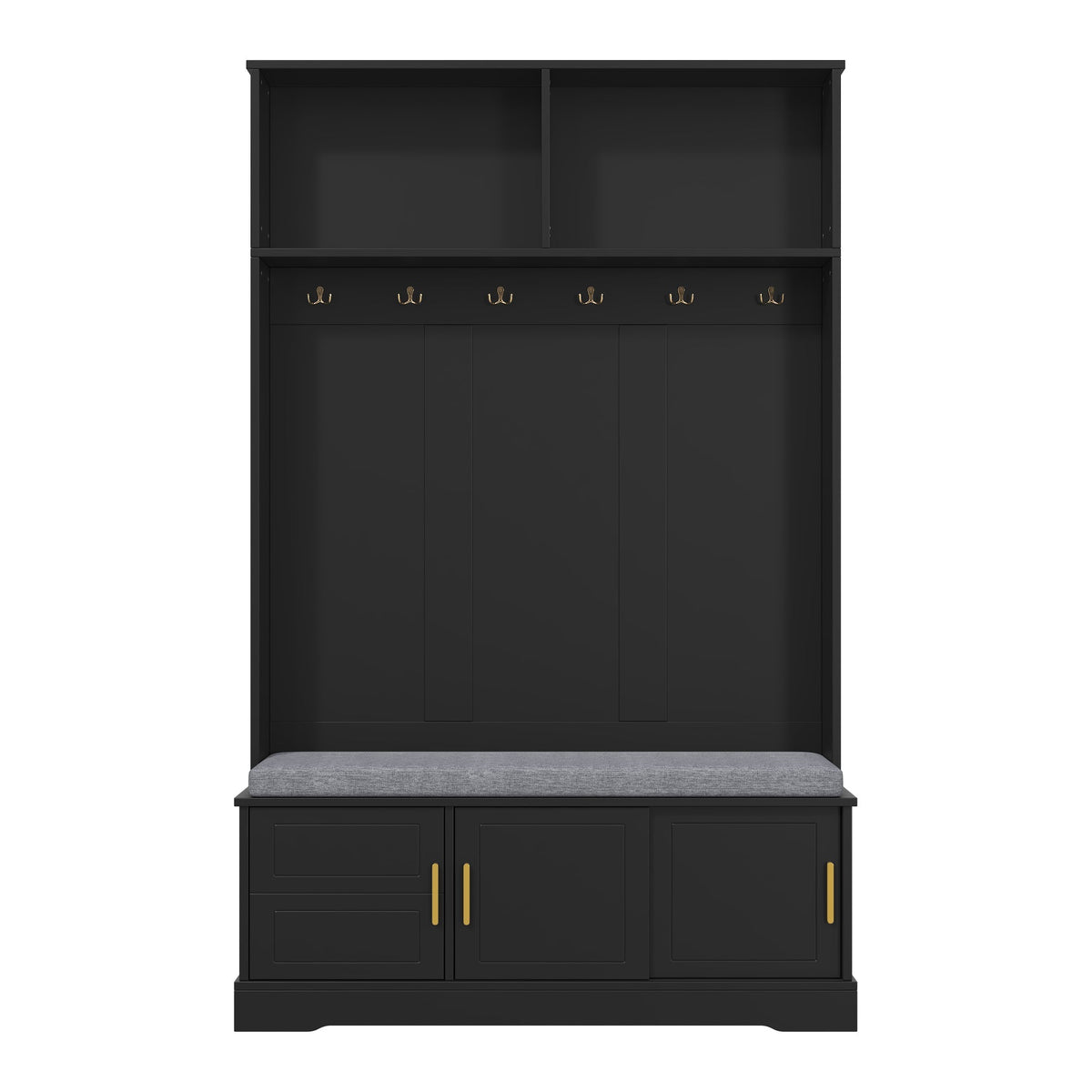 Coat rack with shoe bench wardrobe, 6 triple hooks, freestanding, space-saving, black
