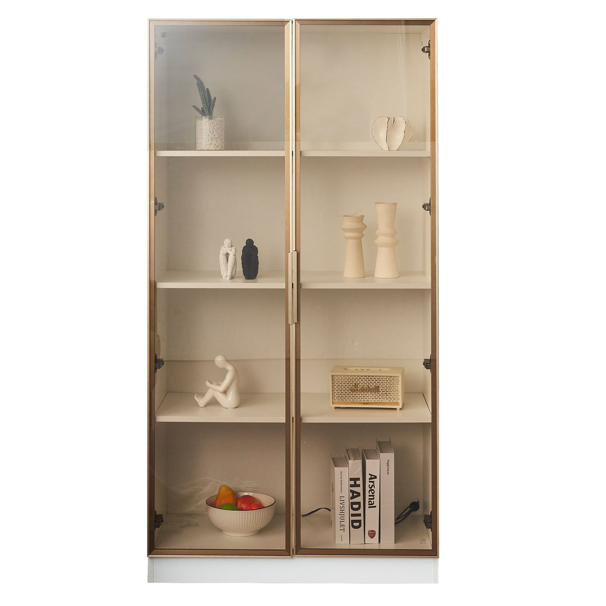 Glass Display Cabinet, 16-Color LED Lighting, Movable Shelves, 80x40x160cm, Freestanding, Glass