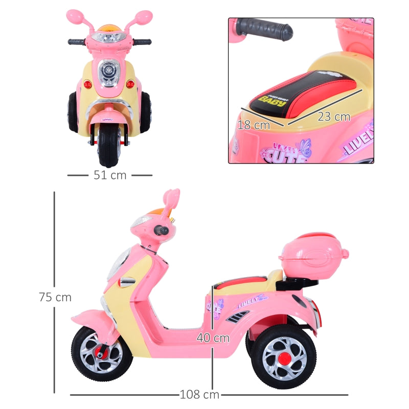 Electric Children's Motorcycle Tricycle with 6V Battery and Metal Frame, Pink and Yellow