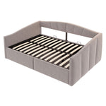 Upholstered Sofa Bed, 140x200cm Hydraulic Storage Slatted Frame Armrests, Light Grey Velvet