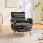 Modern Armchair with Side Pocket and Solid Wood Legs, Circular Pattern Fabric