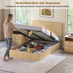 Modern Storage Bed 140x200cm with Hydraulic Lift, Light Oak