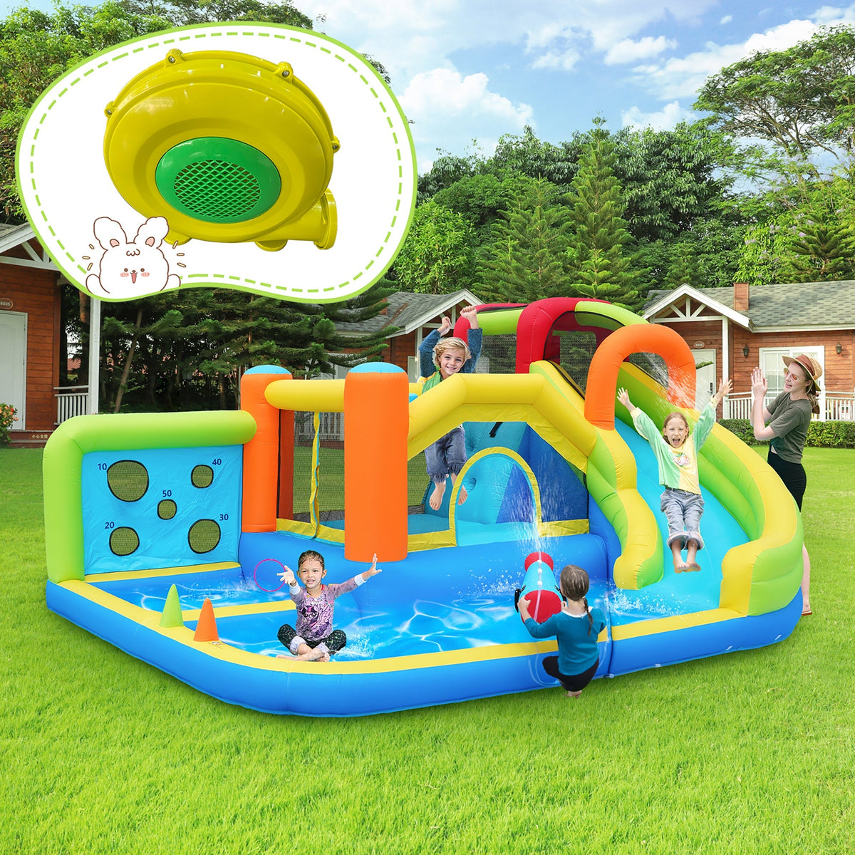 Bouncy Castle with Blower, Multifunctional Water and Trampoline Park
