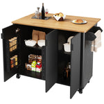 Kitchen Island Extendable 130cm Trolley 3 Doors Spice Rack - White/Black