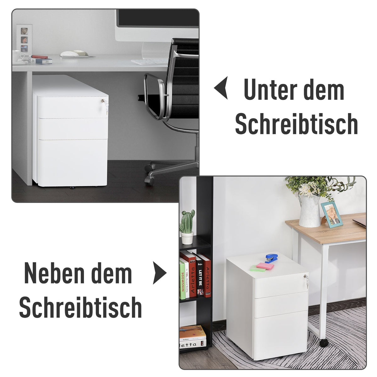 Mobile Filing Cabinet 3 Drawers Office Steel White 39x48x59cm
