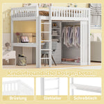 Loft Bed 140x200cm Desk Wardrobe 3 Drawers Storage Stairs - White
