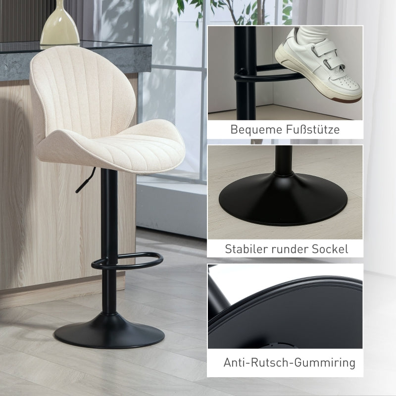 Bar Stools Set of 2, Adjustable Swivel with Fabric Cover, Steel Frame Beige