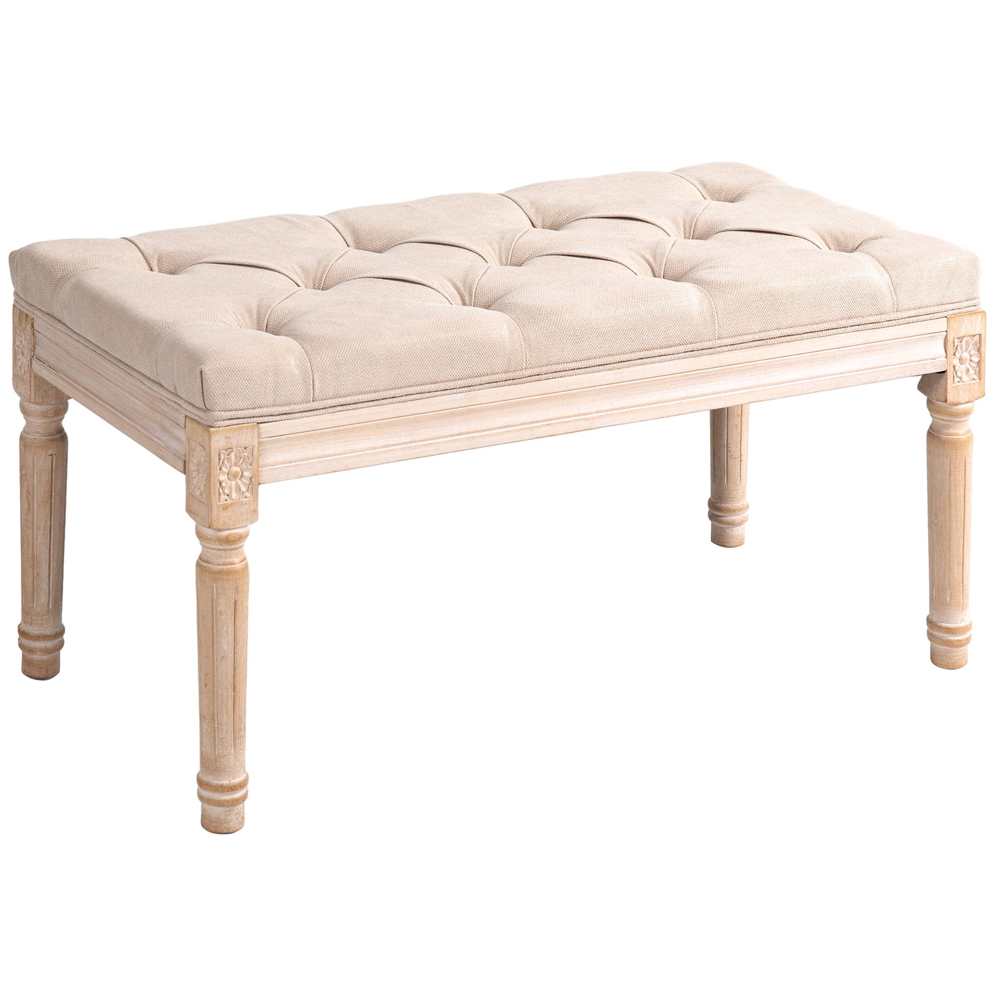 Vintage Upholstered Bench, Hallway with Buttons 120kg Capacity, Linen Look