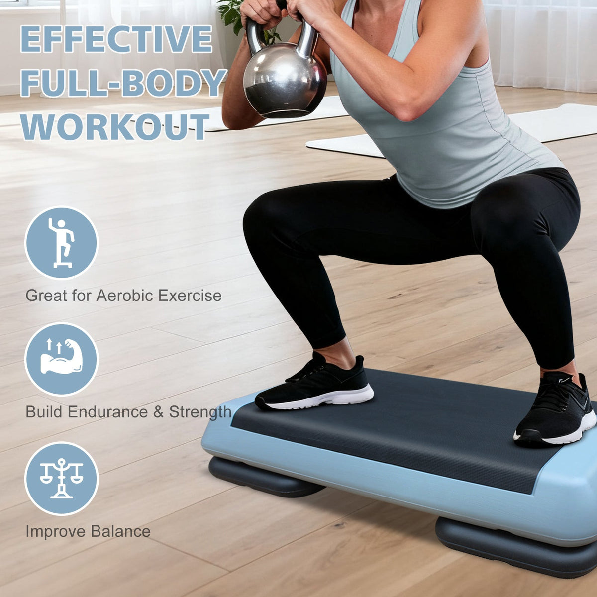Aerobic Stepper, 76cm/28.5" Adjustable with 2 Risers, Gray Black