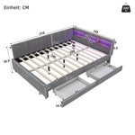 Daybed Sofa Bed 140x200cm Storage LED USB/Type-C 2 Drawers - Linen Grey