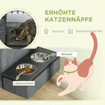 Cat House with 3 Pet Stairs & 2 Food Bowls, Grey