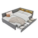 Daybed Sofa Bed 140x200cm Storage LED USB/Type-C 2 Drawers - Linen Grey