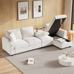 Chenille L-Shape Sofa Reversible Storage Armrests Fold-Out Table USB/Type-C - Beige