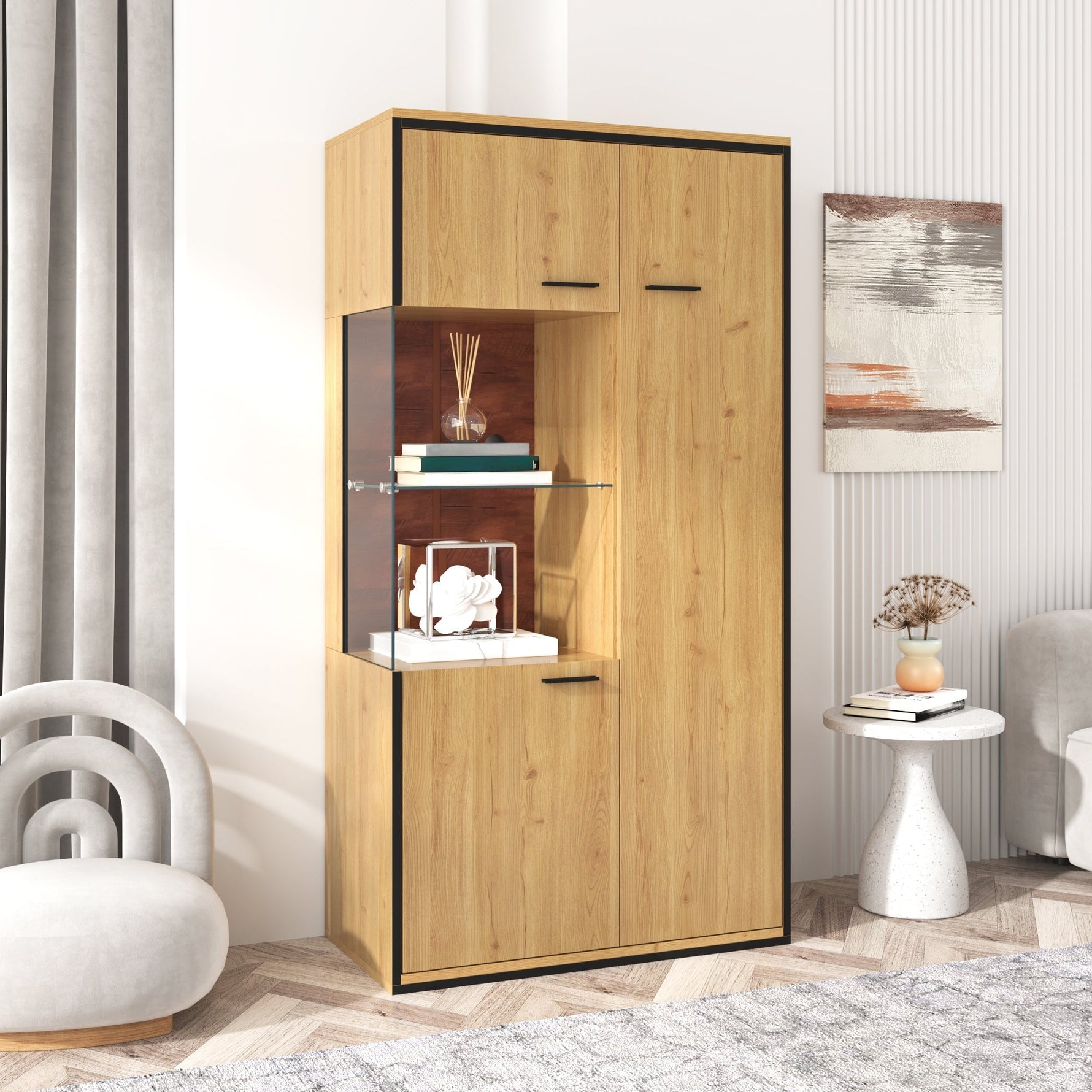 Display Cabinet, 150Hcm LED Glass Multi-Purpose, 15 Color Options