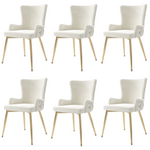 Velvet Dining Chair, Set of 6, Gold Metal Legs, Beige