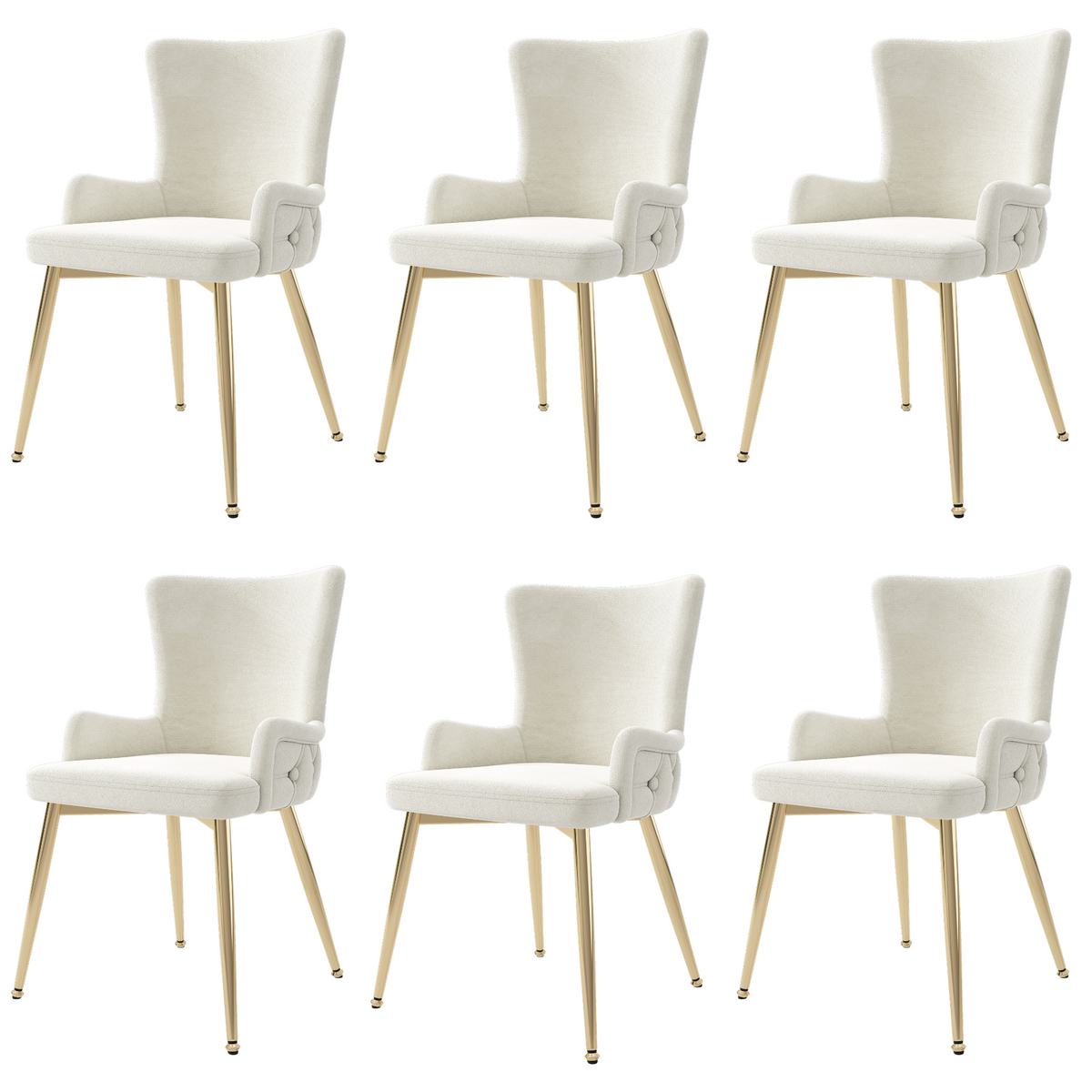 Velvet Dining Chair, Set of 6, Gold Metal Legs, Beige