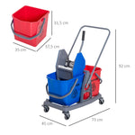 Cleaning Trolley 2 Buckets 4 Wheels Metal/PP Blue/Red