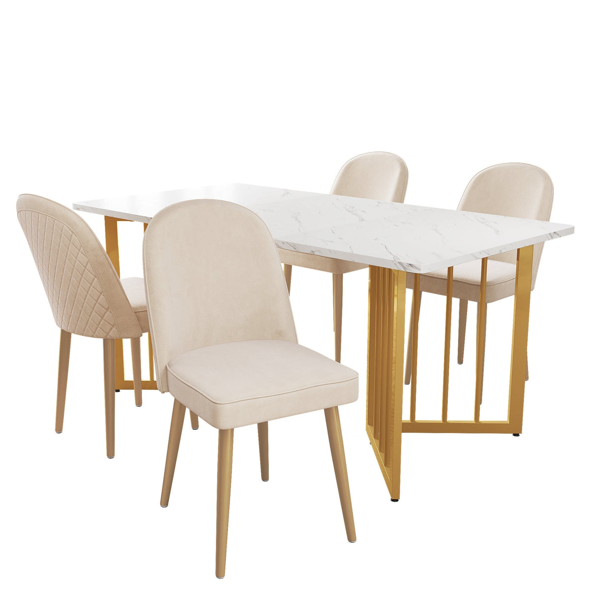 Dining Chairs, Modern Velvet with Golden Metal Legs, Beige (Set of 4)