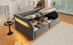 Upholstered Platform Bed 140x200 with Hydraulic Storage & LED, Grey