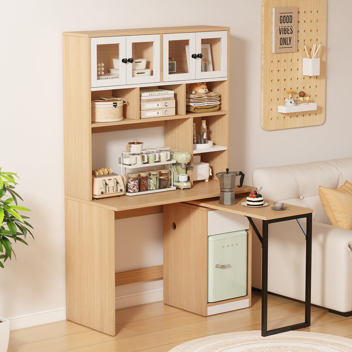 Computer Desk Shelf Cabinet Work Desk 180cm, White Natural