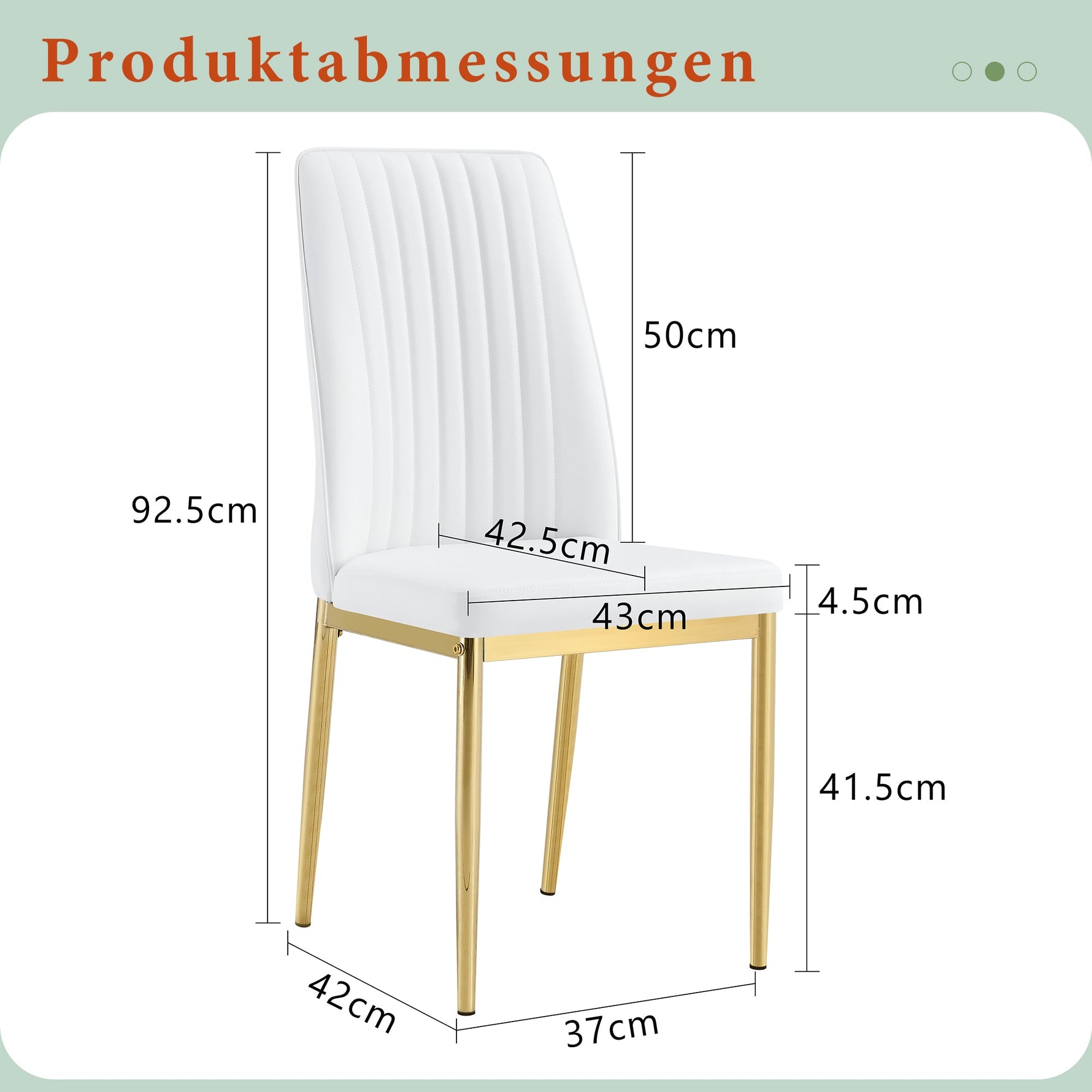 Fashionable Dining Chair 4-Piece Set with Golden Metal Legs, White PU Leather