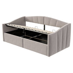 Upholstered Sofa Bed 90x200cm Hydraulic Storage Multifunctional Striped with Armrests Velvet Light Grey
