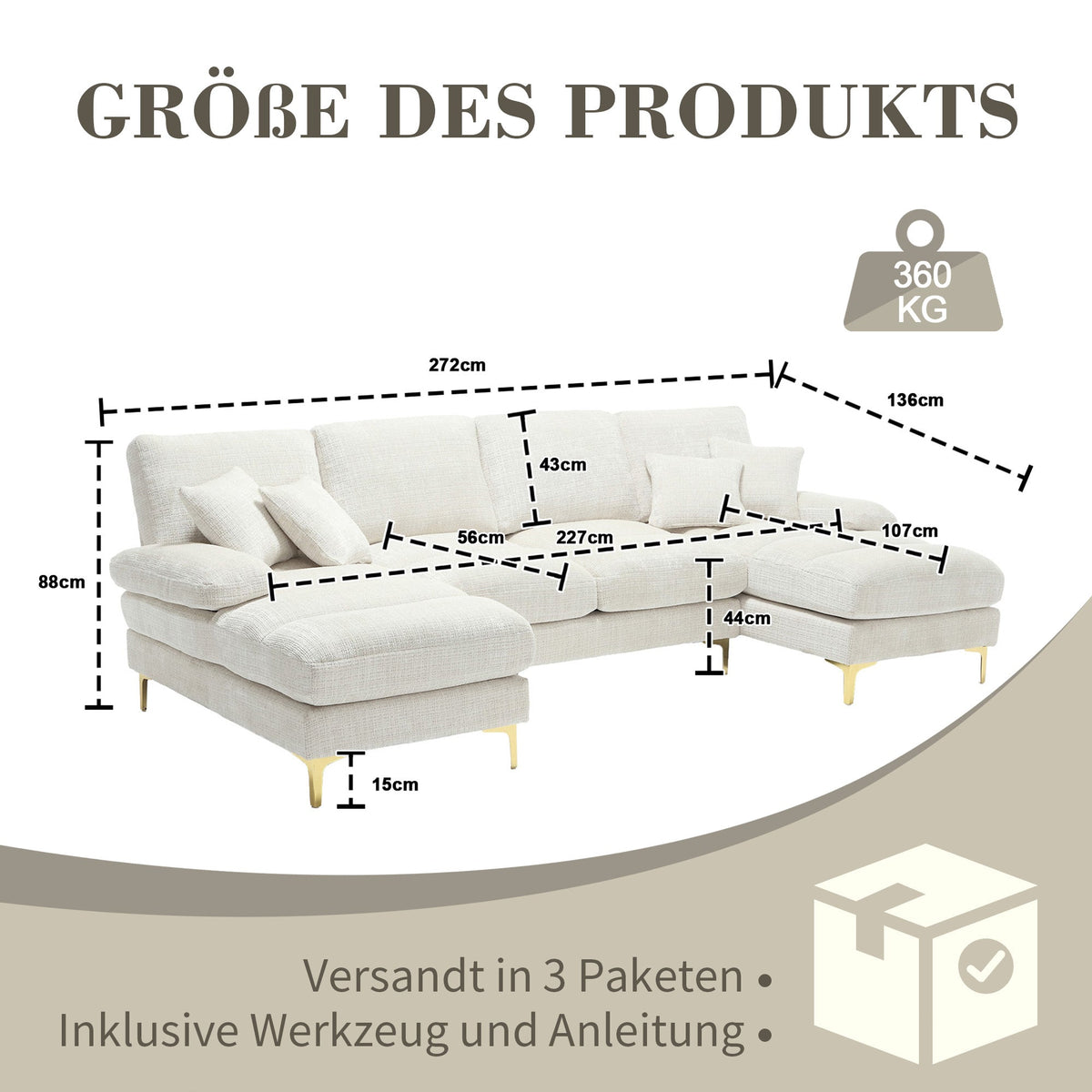 Modern Large Chenille U-Shape Sectional Sofa, Double Reclining Seats, for Living Room, Bedroom, Office, Apartment, Villa, Home, by the Fireplace