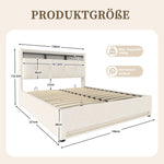 Upholstered Bed Frame 140x200 LED USB Hydraulic Storage Headboard, Beige