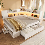 Functional Daybed 140x200cm with LED Light & Storage Drawers, White