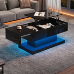 High-gloss Lift-Up Tea Table, LED Coffee Table with Storage, 100x50x45 cm