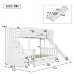 Bunk Bed, Children's with Slide, Drawers, Stairs & Lockers, Pine+MDF White