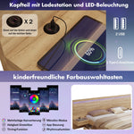 Double Bed 180x200cm Storage with LED, USB/Type-C, 2 Drawers & Bedside Tables Natural Wood