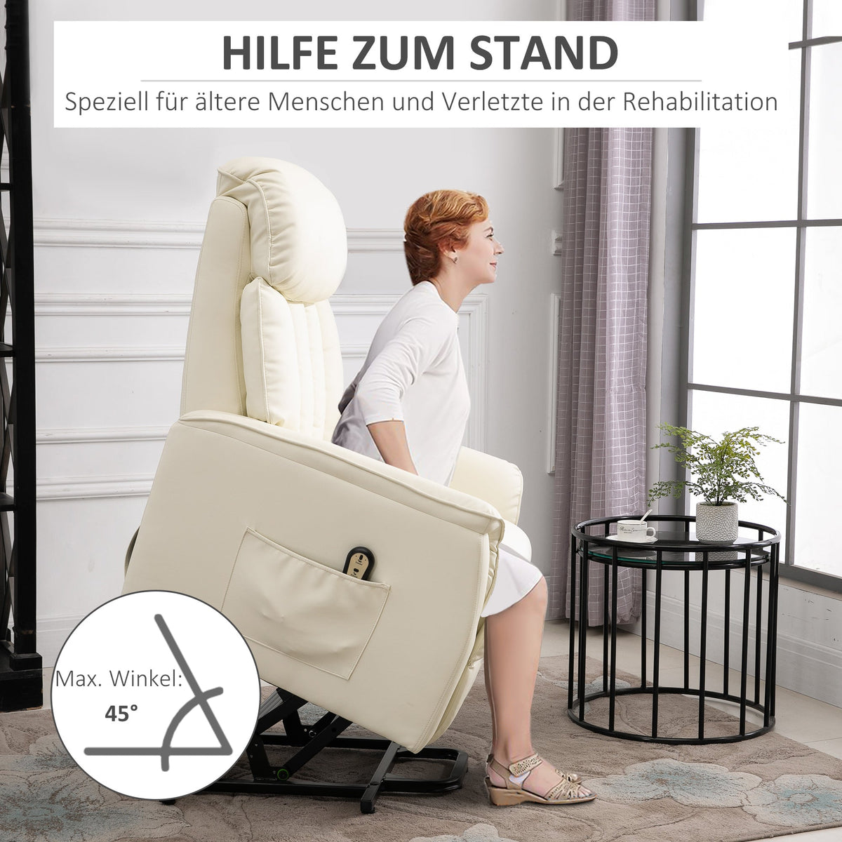 Recliner TV Chair Electric Lift Reclining Function Faux Leather Beige