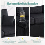 Velvet Sofa with LED & USB-C, Storage Footrest, Cup Holders, Black