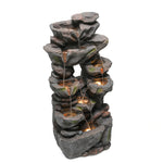 Garden Fountain with LED Lighting, Water Pump and Decorative Basin, Artificial Stone Grey