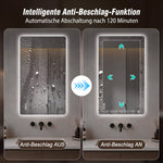 Frameless LED Bathroom Mirror 60x80 cm, Dimmable Anti-Fog, Glass