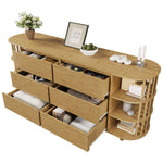 Sideboard 160cm Roman Design Bamboo Shelves 6 Drawers Oak