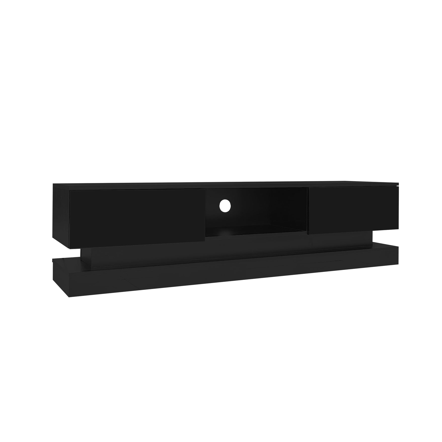 TV Stand 160cm LED Lighting 2 Drawers App Control Anti-Tip High-Gloss Black