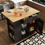 Kitchen Island Mobile Removable Partitions Wine Rack - Black Wood Grain