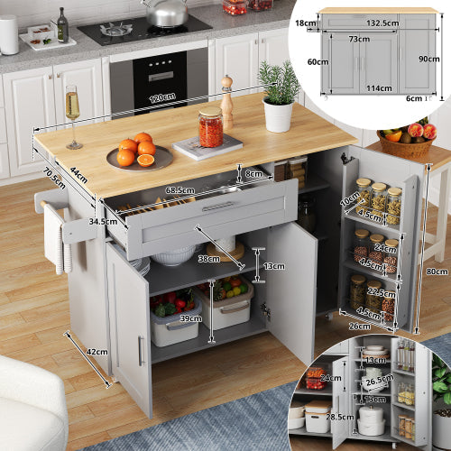 Mobile Kitchen Table Folding Top Storage Wheels - Oak Grain