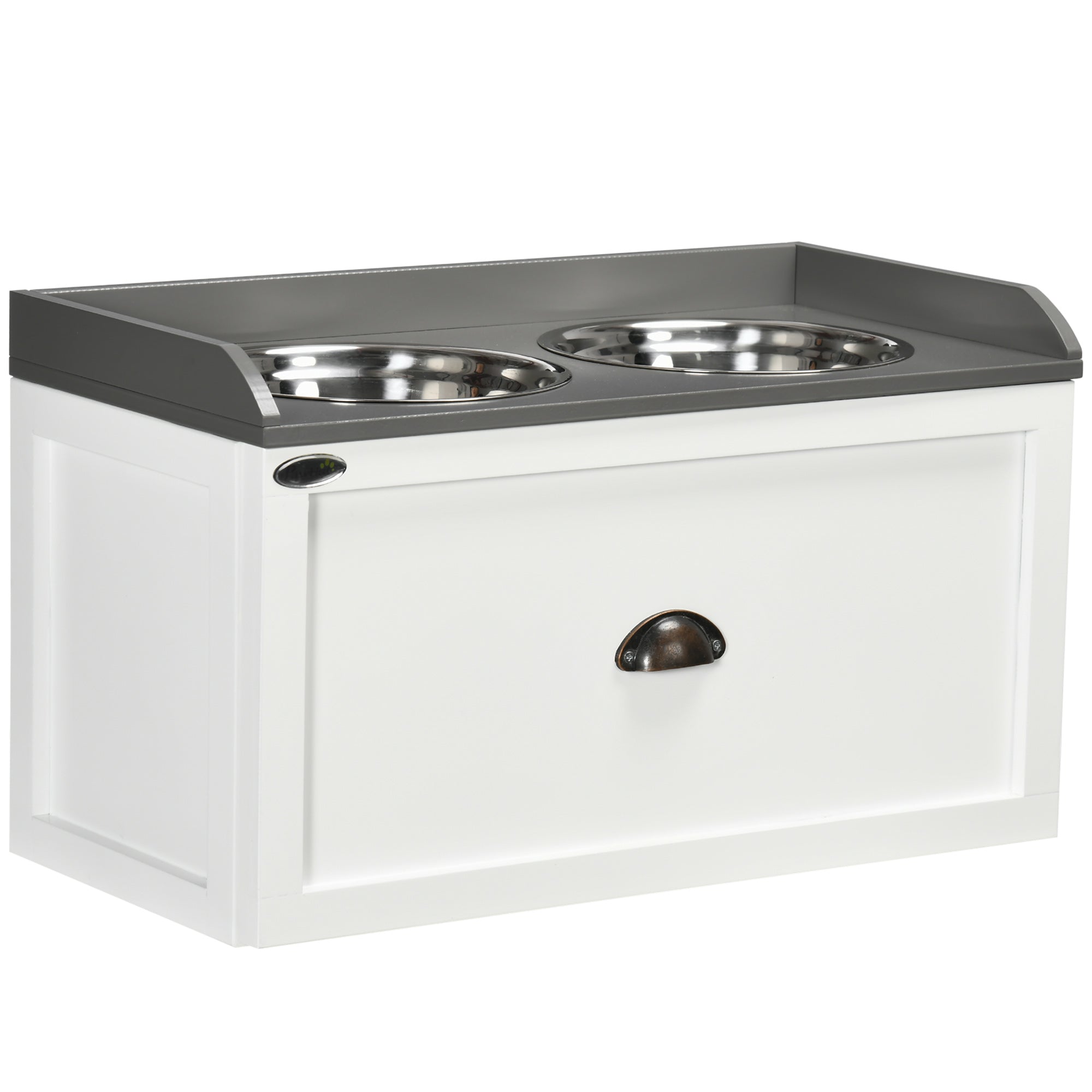 Dog Bowl with Drawer 2x2L Raised Stainless Steel Feeding Station, White
