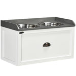 Dog Bowl with Drawer 2x2L Raised Stainless Steel Feeding Station, White