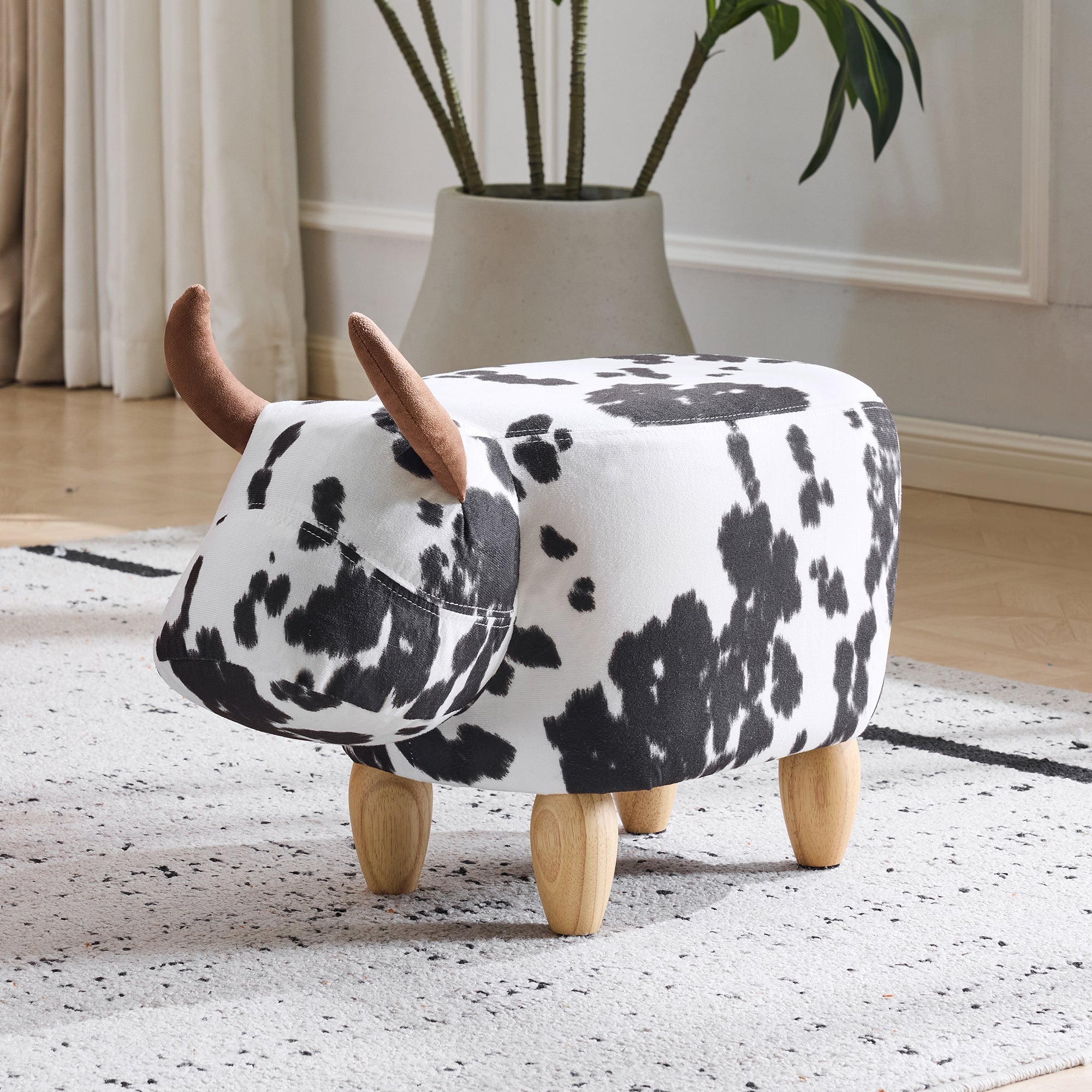 Universal Pet Footstool, Non-Slip Shoe Changing Stool with Solid Wood Legs, Black and White